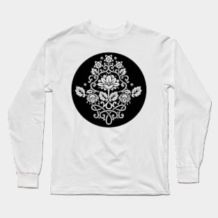 Monotone Damask Printed Long Sleeve T-Shirt